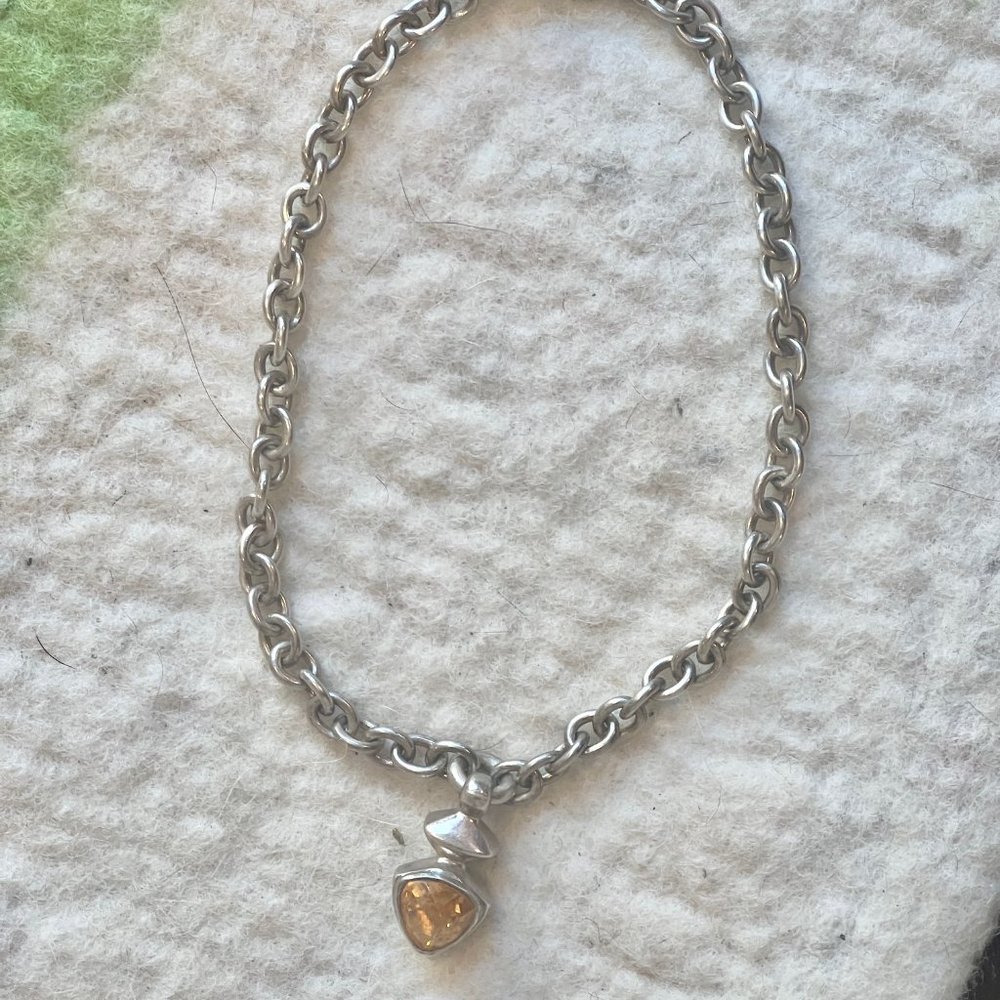 Citrine pendant on silver rolo chain with lobster claw closure